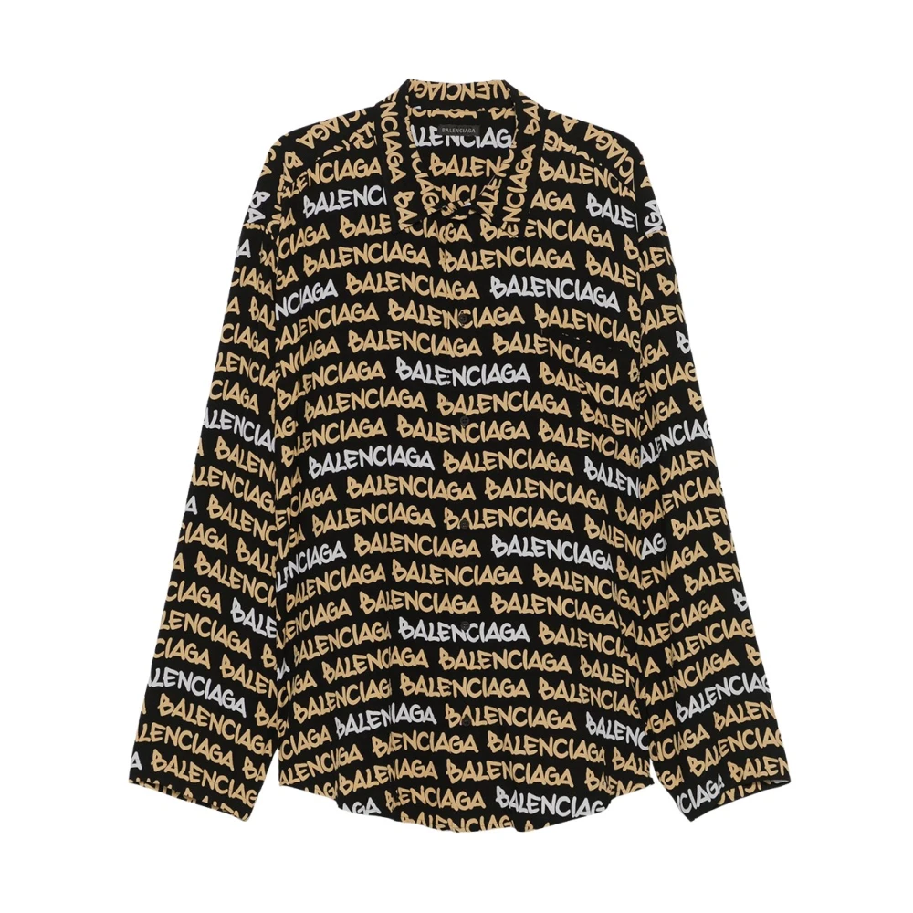 Balenciaga Logo Viscose Shirt Black Heren