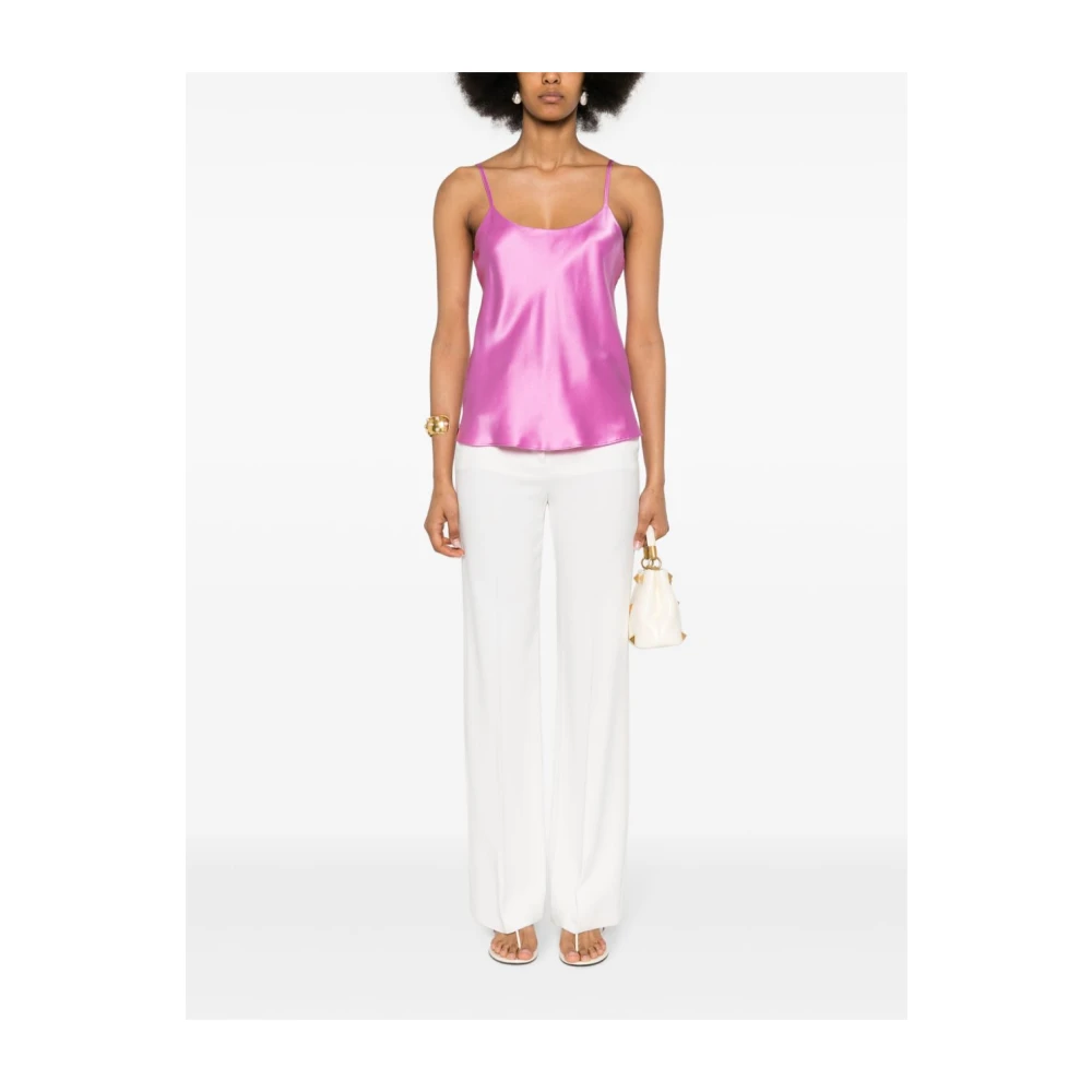 Max Mara Zijden Satijnen Lila Top met Spaghettibandjes Pink Dames