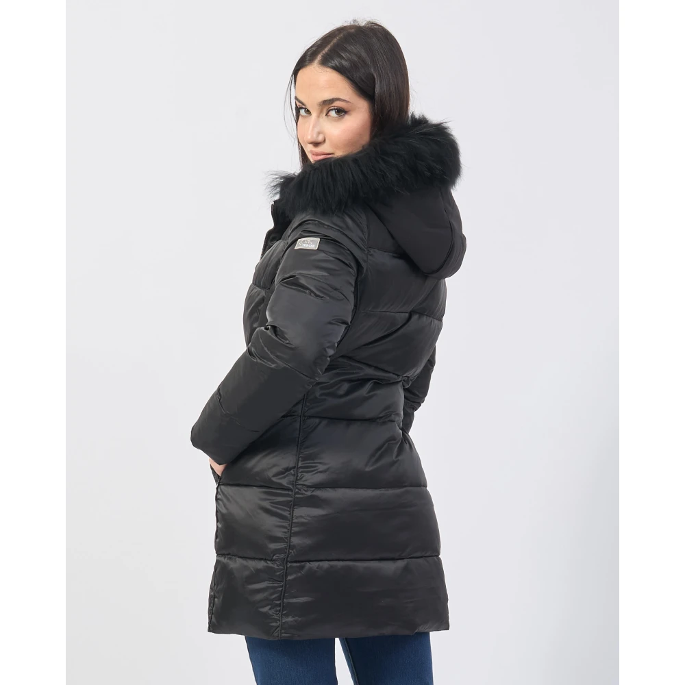 YES ZEE Zwarte gewatteerde jas met nepbont Black Dames