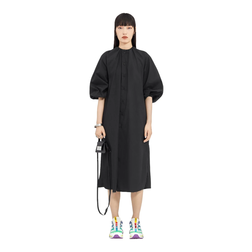 MM6 Maison Margiela Puff-Sleeve A-Line Midi Jurk Black Dames