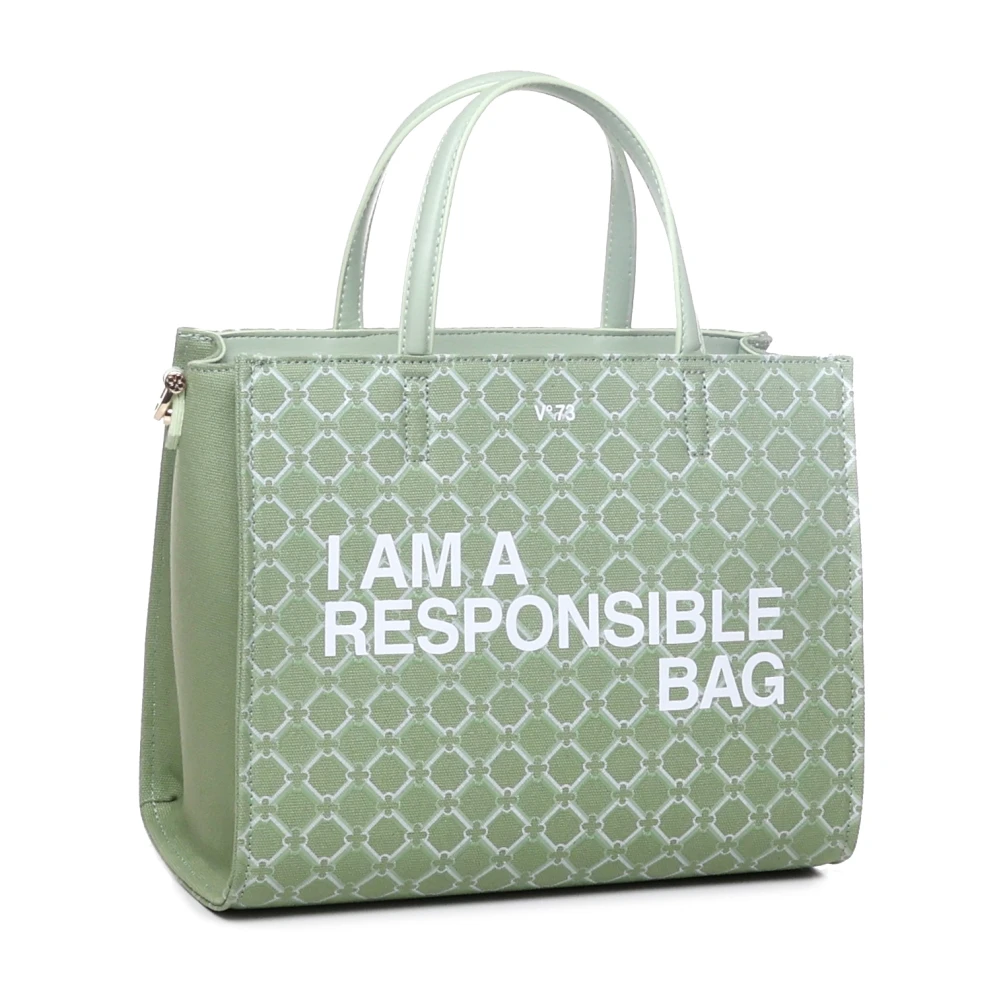 V73 Geometrische Print Eco-Vriendelijke Tas met Slogan Green Dames