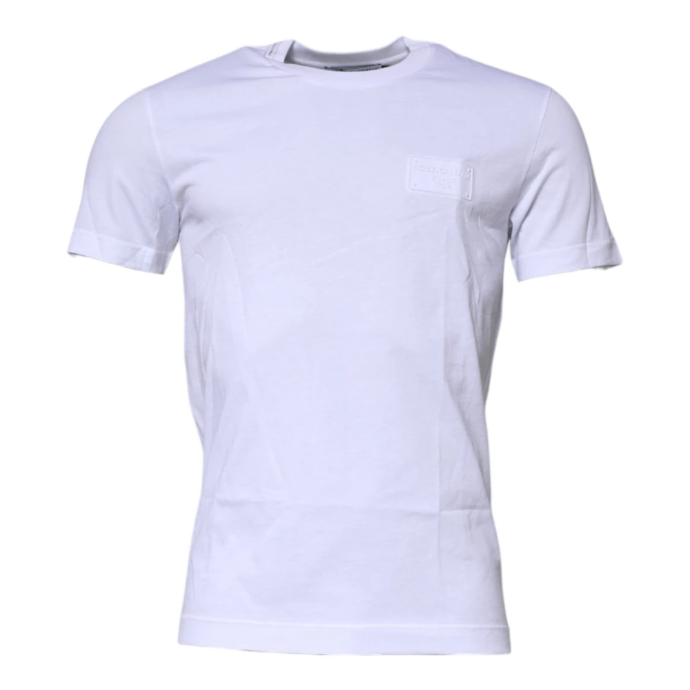 Dolce & Gabbana Men's White T-Shirts, Xs, Logo Plaque Cotton T-Shirt