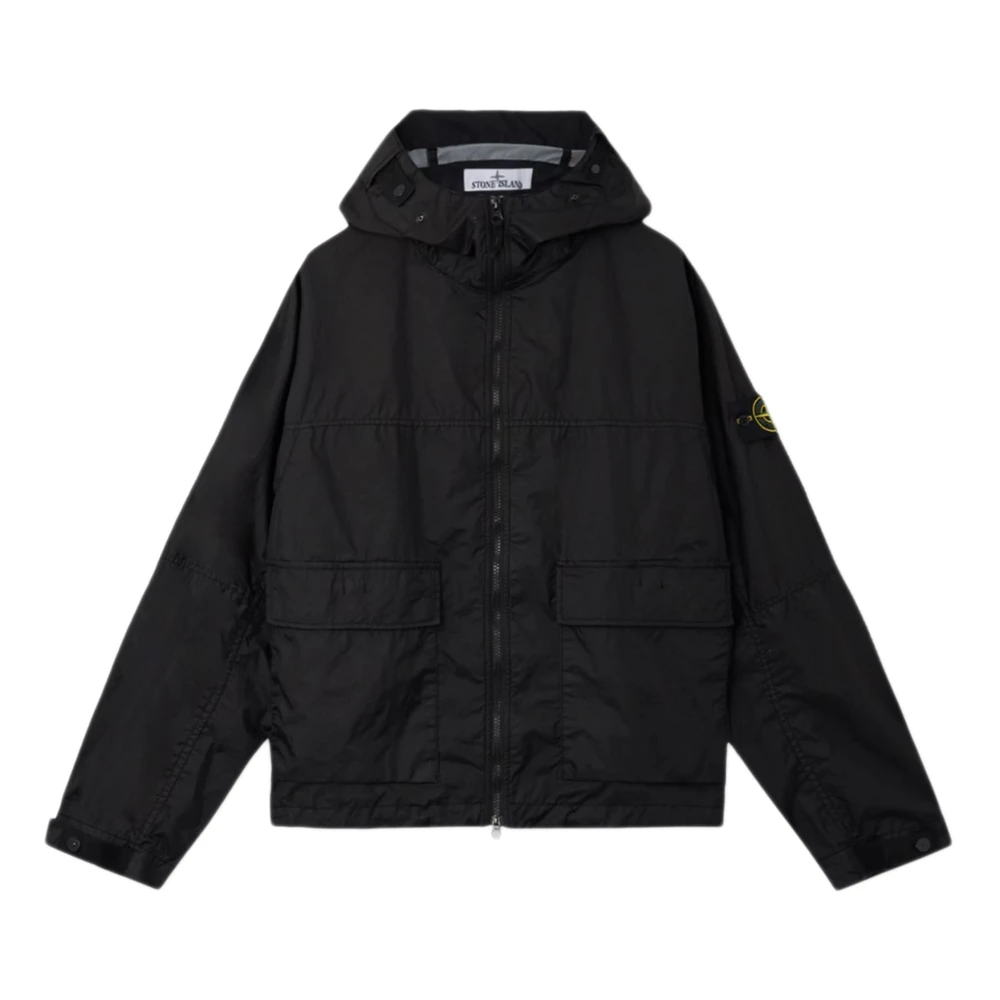 Stone Island Black Light Jackets, Male, S, Hooded Bomber Jacket
