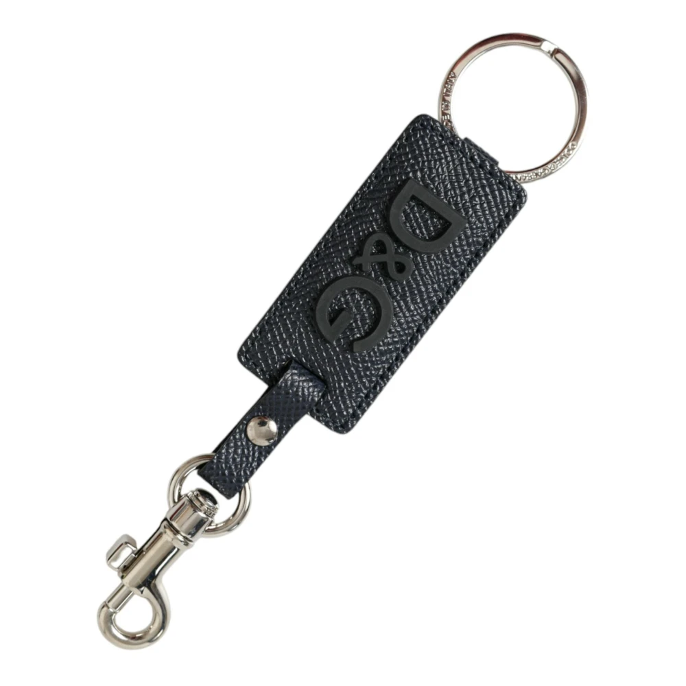 Dolce & Gabbana Men's Black/Silver Luxurious Leather Keychain In &