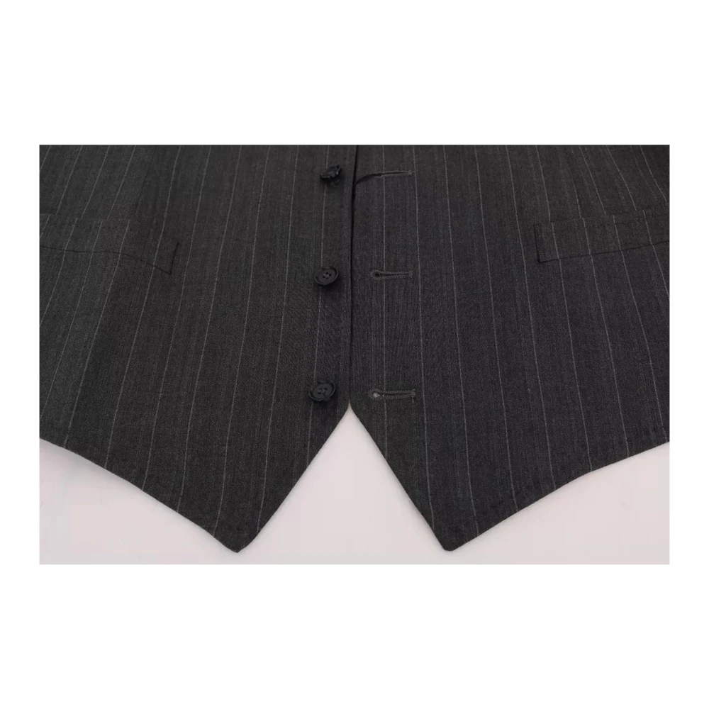 Dolce & Gabbana Grijze Gestreepte Wollen Vest Gray Heren
