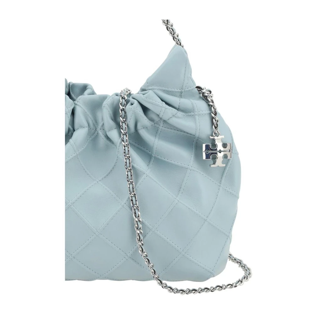 TORY BURCH Geruite Leren Mini Hobo Schoudertas Blue Dames