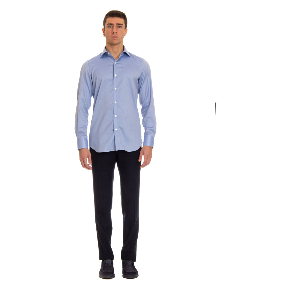Finamore Neapolitaans Vervaardigde Slim-Fit Casual Overhemden Blue Heren