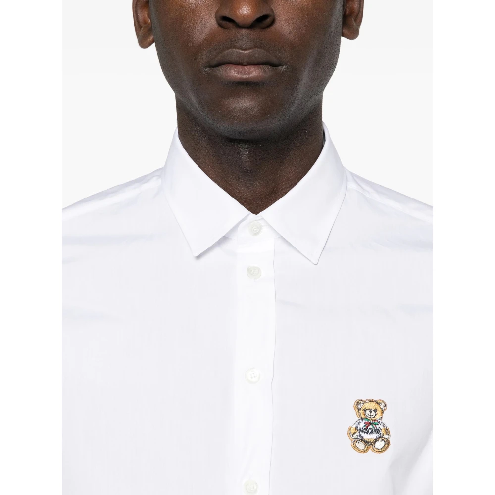 Moschino Geborduurde Beer Wit Overhemd White Heren