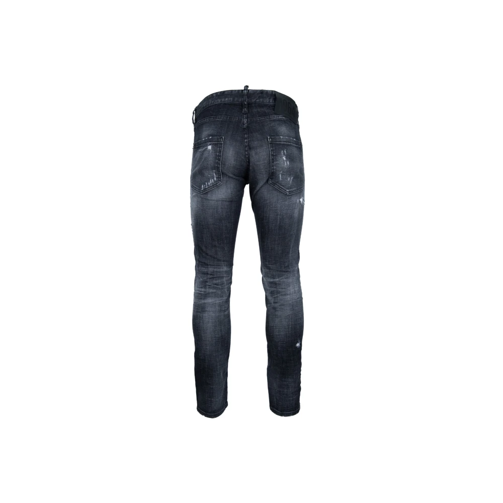 Dsquared2 Mannen Knopen Jeans met Leren Patch Gray Heren