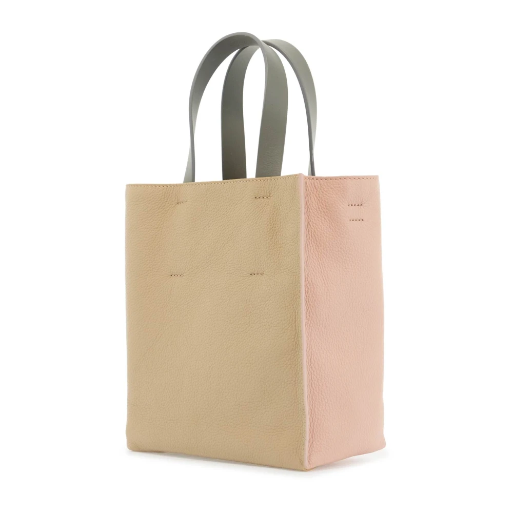 Marni Roze Kalfsleren Winkelmandje met Grijze Handvatten Beige Dames