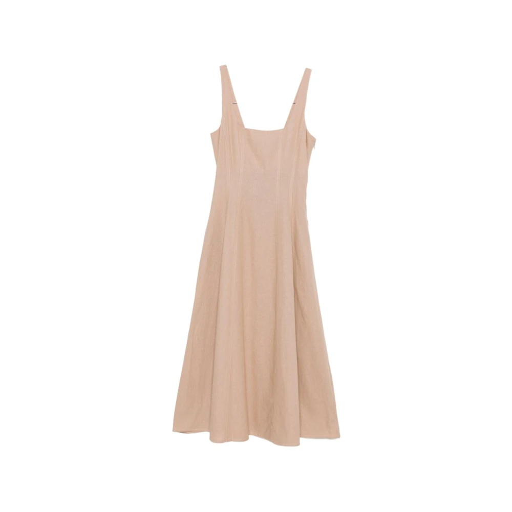 Twinset Women's Beige Midi Dresses, M, Square Neck Panelled A-Line Dress