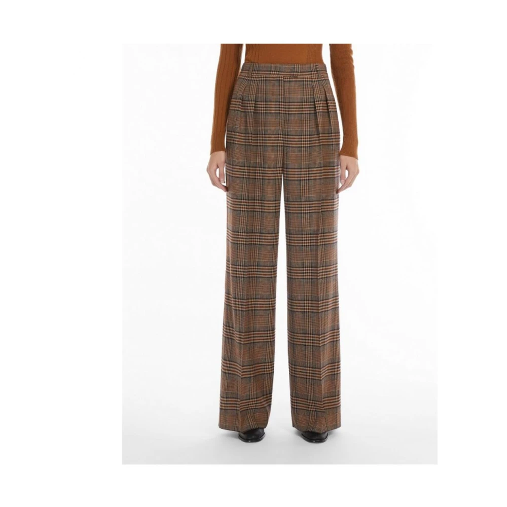 Max Mara Wollen broek Prins van Wales ontwerp Brown Dames