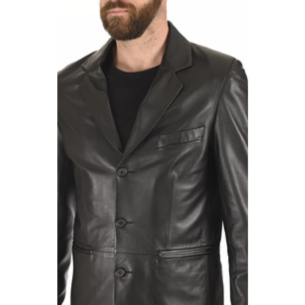 La Canadienne Zwarte Lam Leren Blazer Black Heren