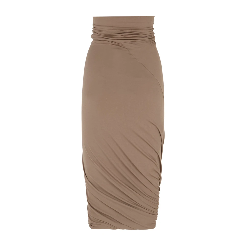 Cortana Hoge taille midi cupro stretch rok Brown Dames