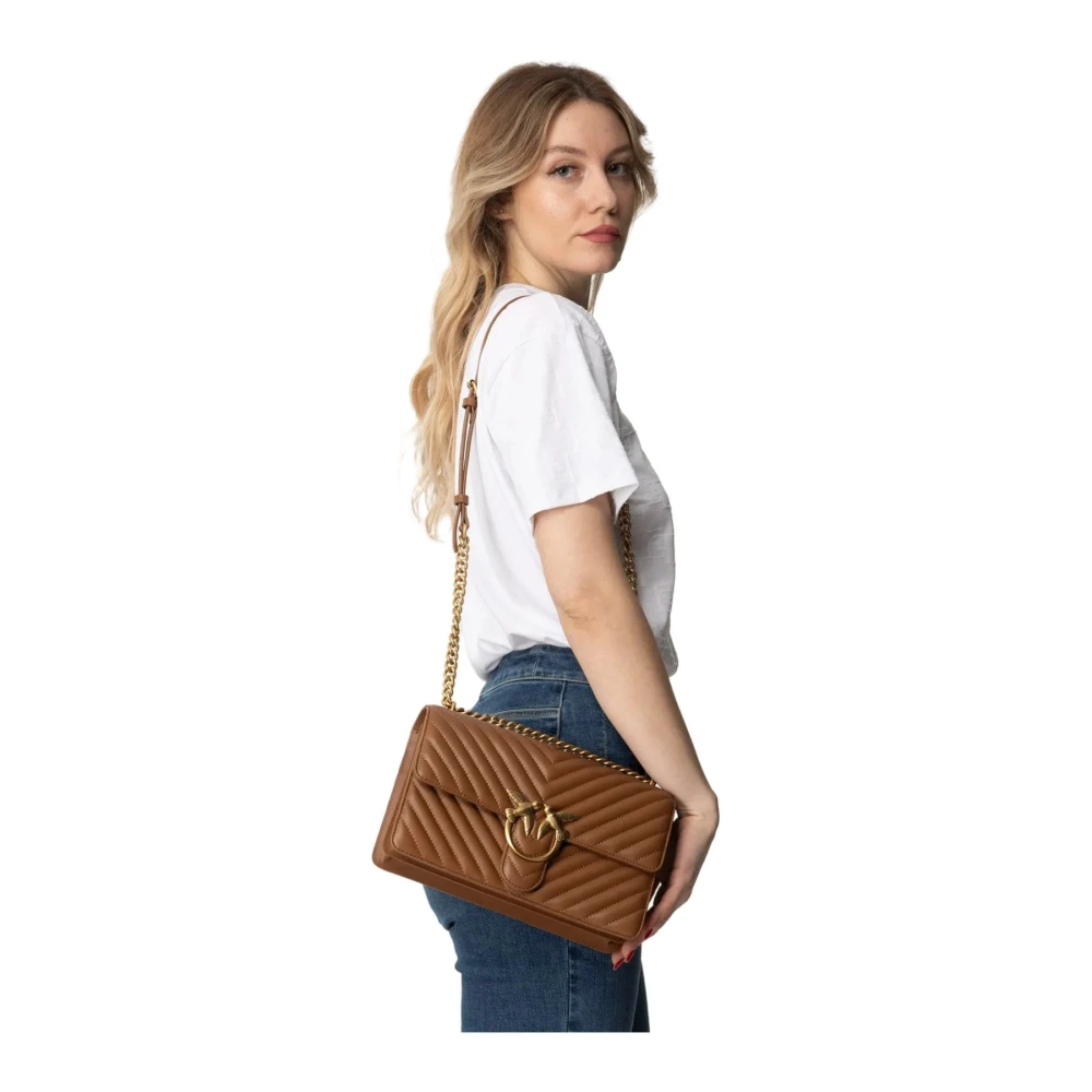 pinko Leren Schoudertas Brown Dames