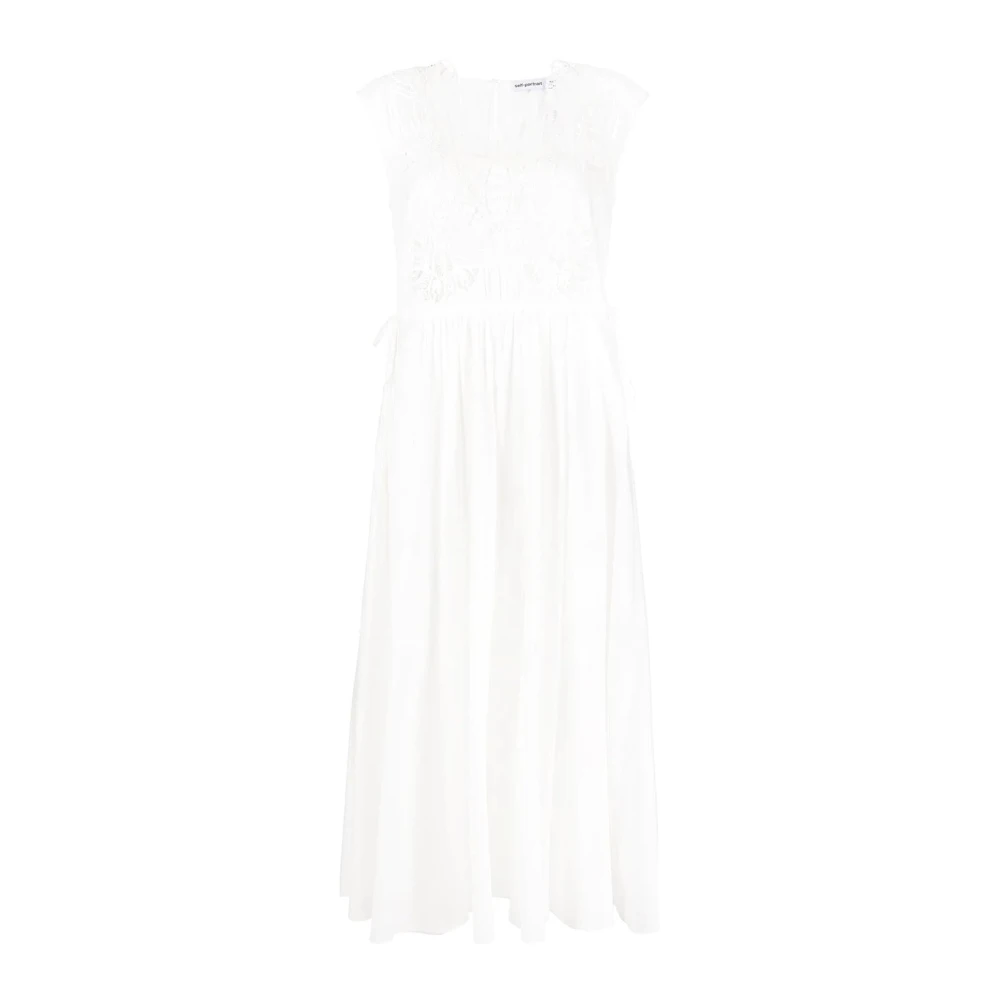 Self Portrait Elegante Witte Macramé Kant Midi Jurk White Dames