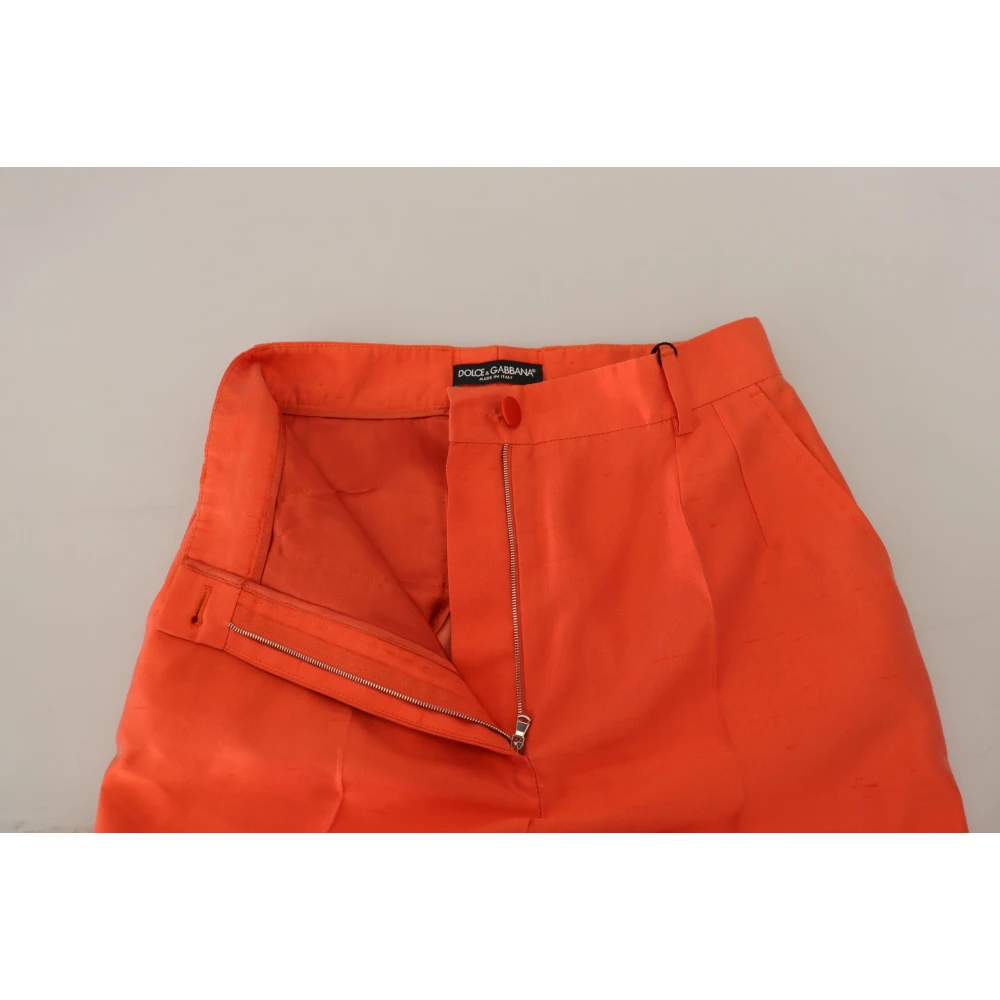 Dolce & Gabbana Oranje Zijden Broek met Hoge Taille Red Dames