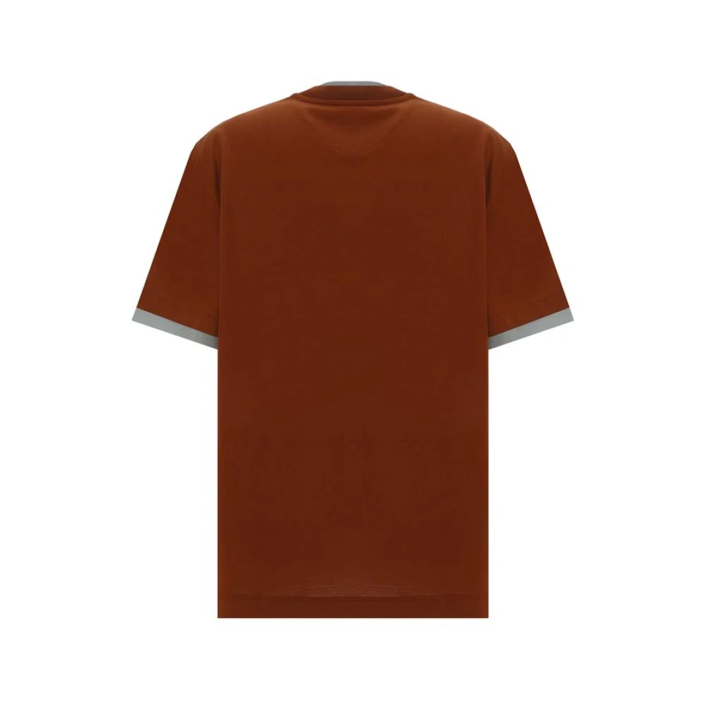 Prada Iconisch Driehoekig Logo Katoenen T-Shirt Brown Dames