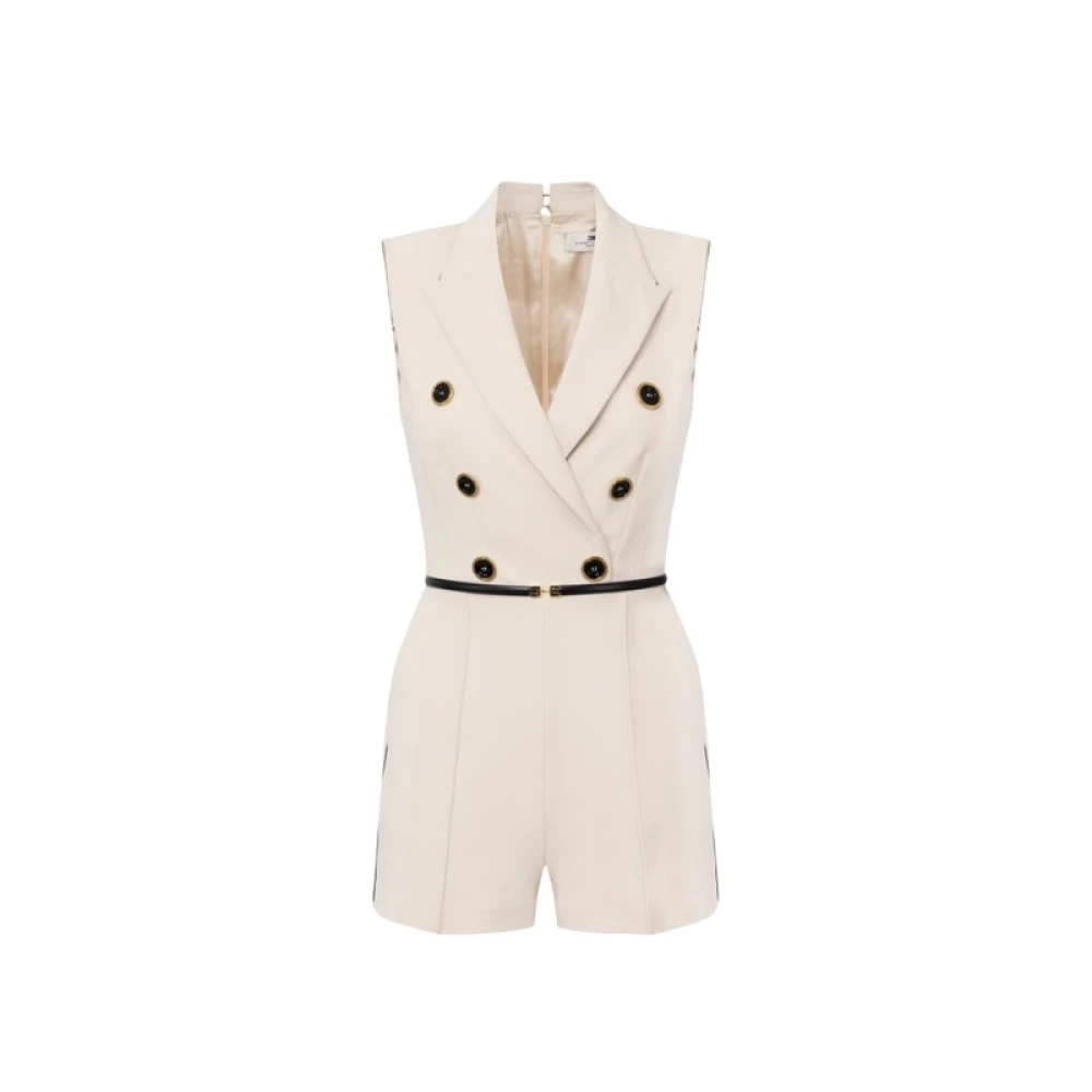 Elisabetta Franchi Contrasterende Piping Double-Breasted Jumpsuit Beige Dames