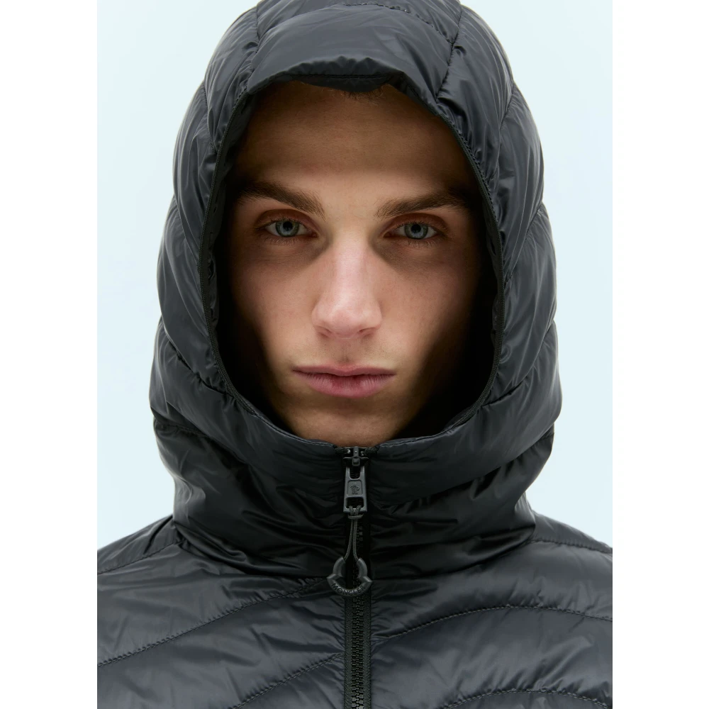 Moncler Gewatteerde Hoodie Jas met Logopatch Black Heren