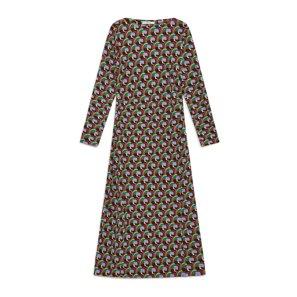 Maliparmi Gedrukte Jersey Boothals Jurk Brown Dames