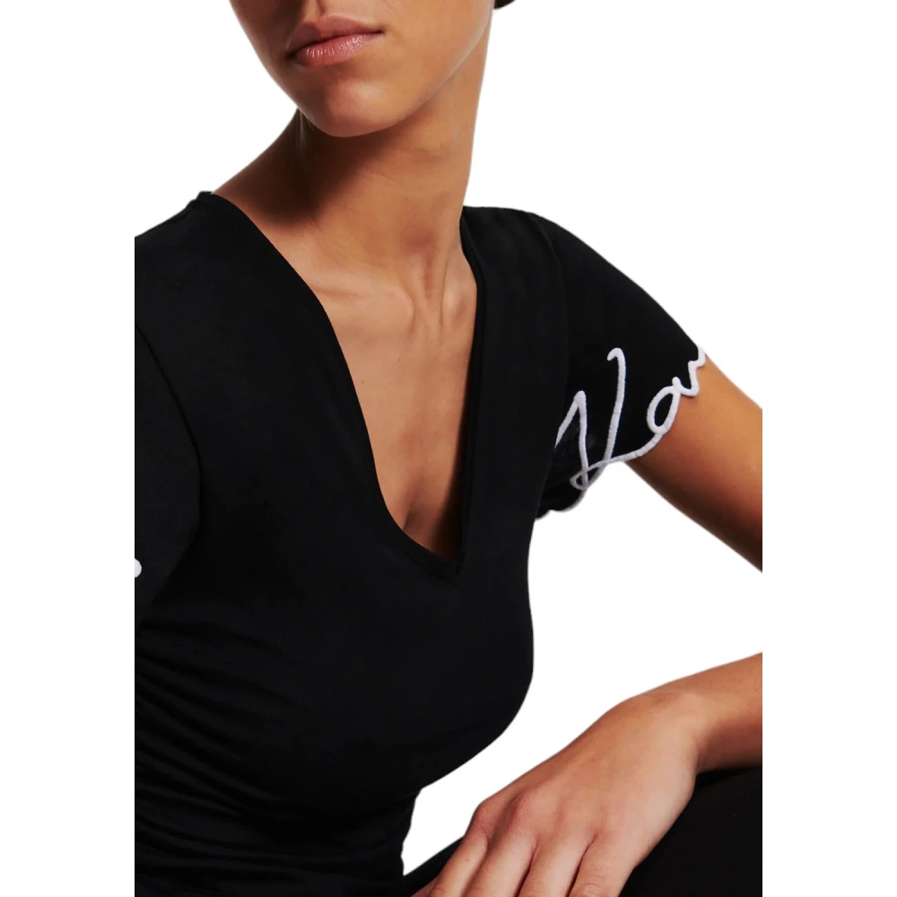 Karl Lagerfeld Handtekening Zilveren Zoom T-Shirt Black Dames