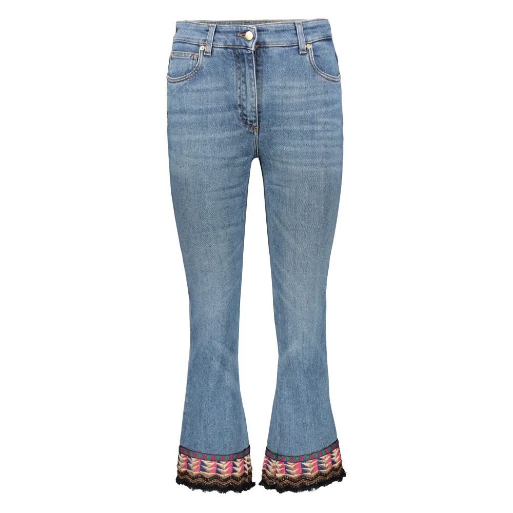 ETRO Geborduurde Raffelzoom Jeans Blue Dames