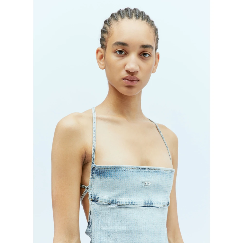 Diesel Paillet Overlay Midi Jurk Blue Dames