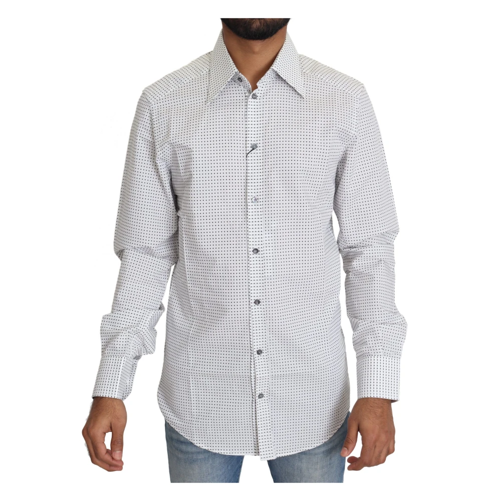 Dolce & Gabbana Men's White Polka Dots Dress Shirt