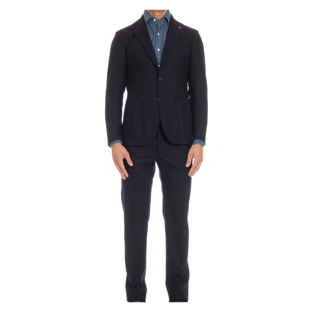 Tagliatore Blauwe Flanellen Jurk met Zakken Blue Heren