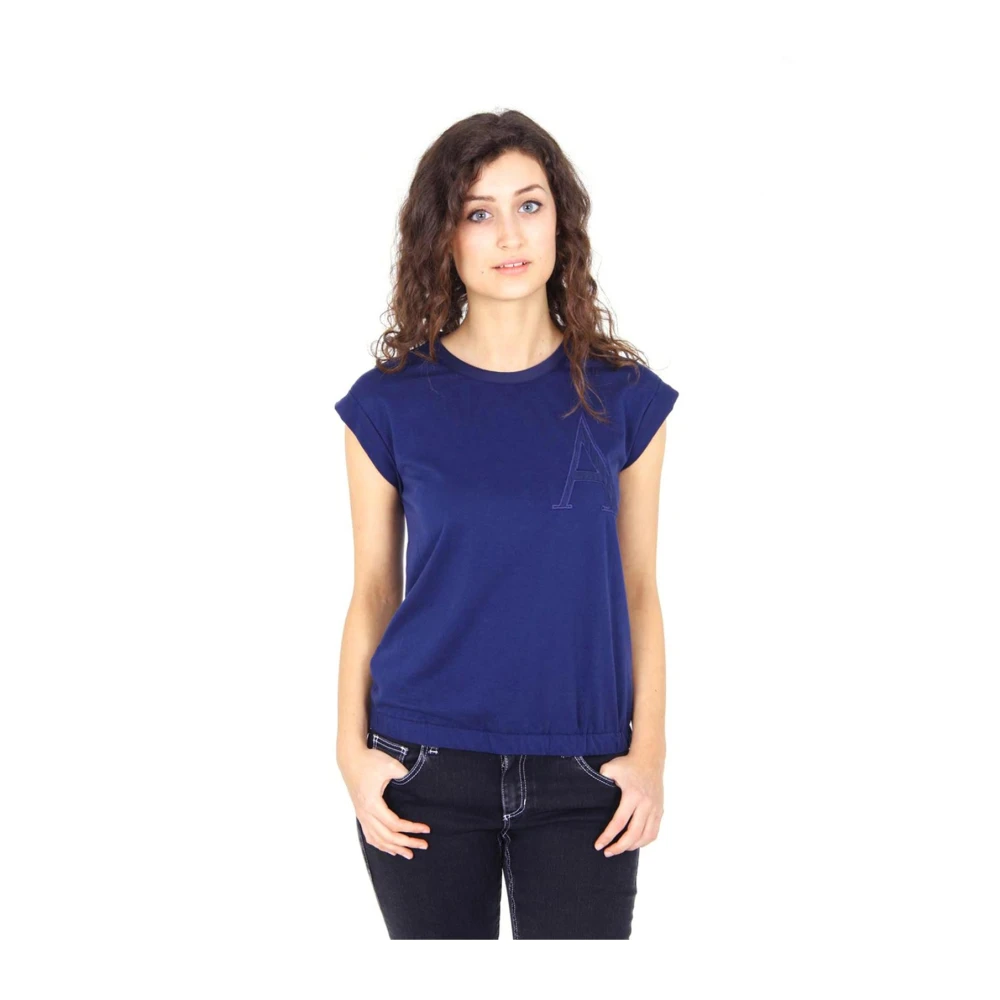 Emporio Armani Korte Mouw T-Shirt in Lyocell CO PL Mix Blue Dames