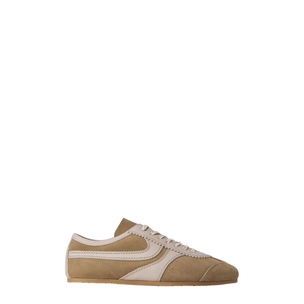 Dries Van Noten Women's Beige Sneakers, 3 Uk, Leather-Trimmed Suede Trainers