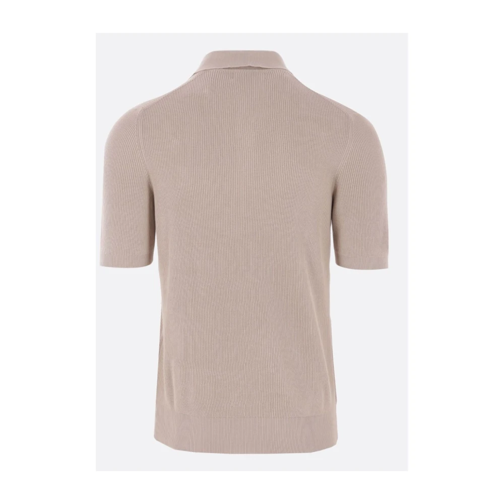 BRUNELLO CUCINELLI Beige Katoenen Geribbelde Poloshirt Beige Heren