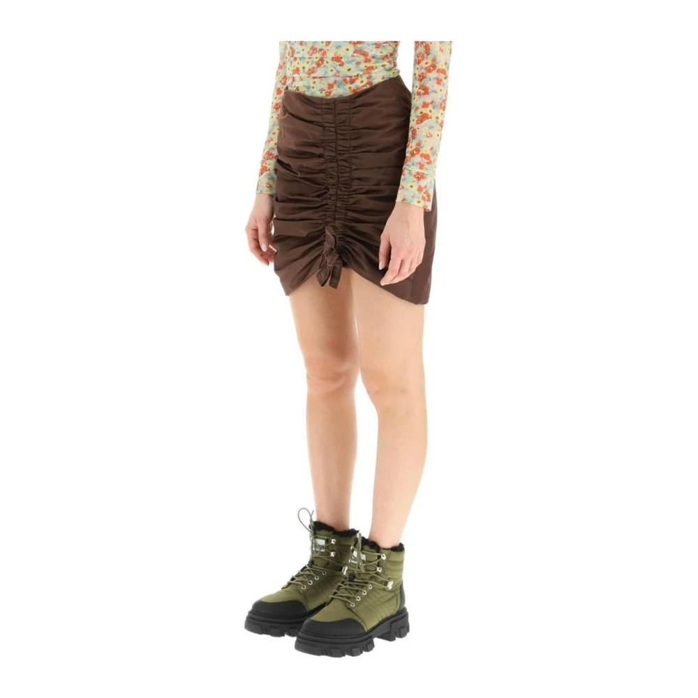 Ganni Gerimpelde Bruine Mini Rok Nylon Brown Dames