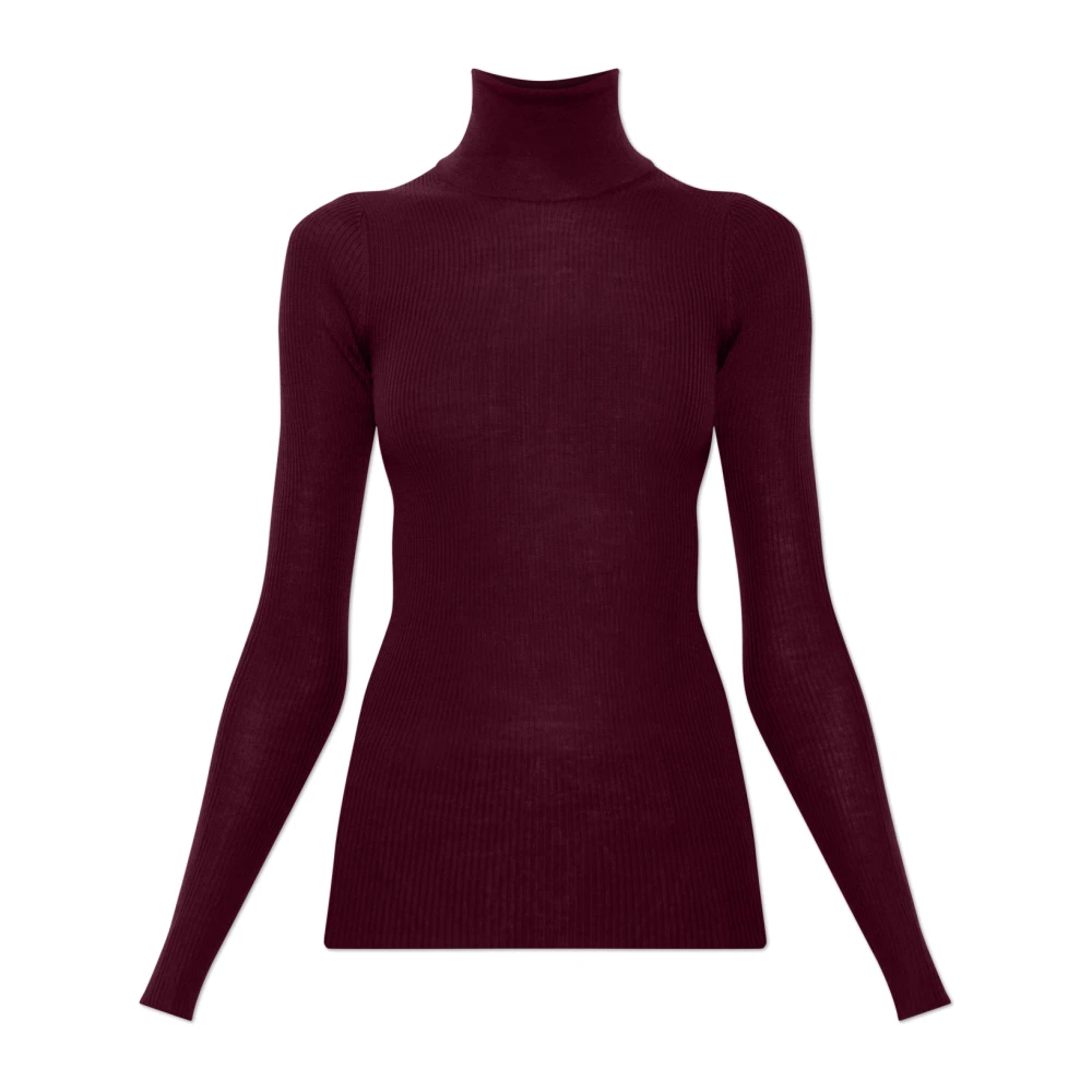 Jil Sander Kvinno Röd Stickade Tröjor Dam, Xl, Ullturtleneck Med Figurnära Passform