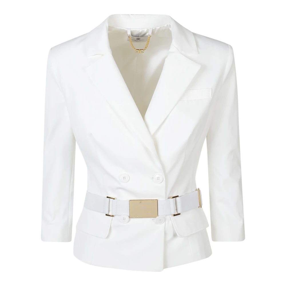 Elisabetta Franchi Women's White Blazers, S, Technical Bi-Elastic Fabric Jacket
