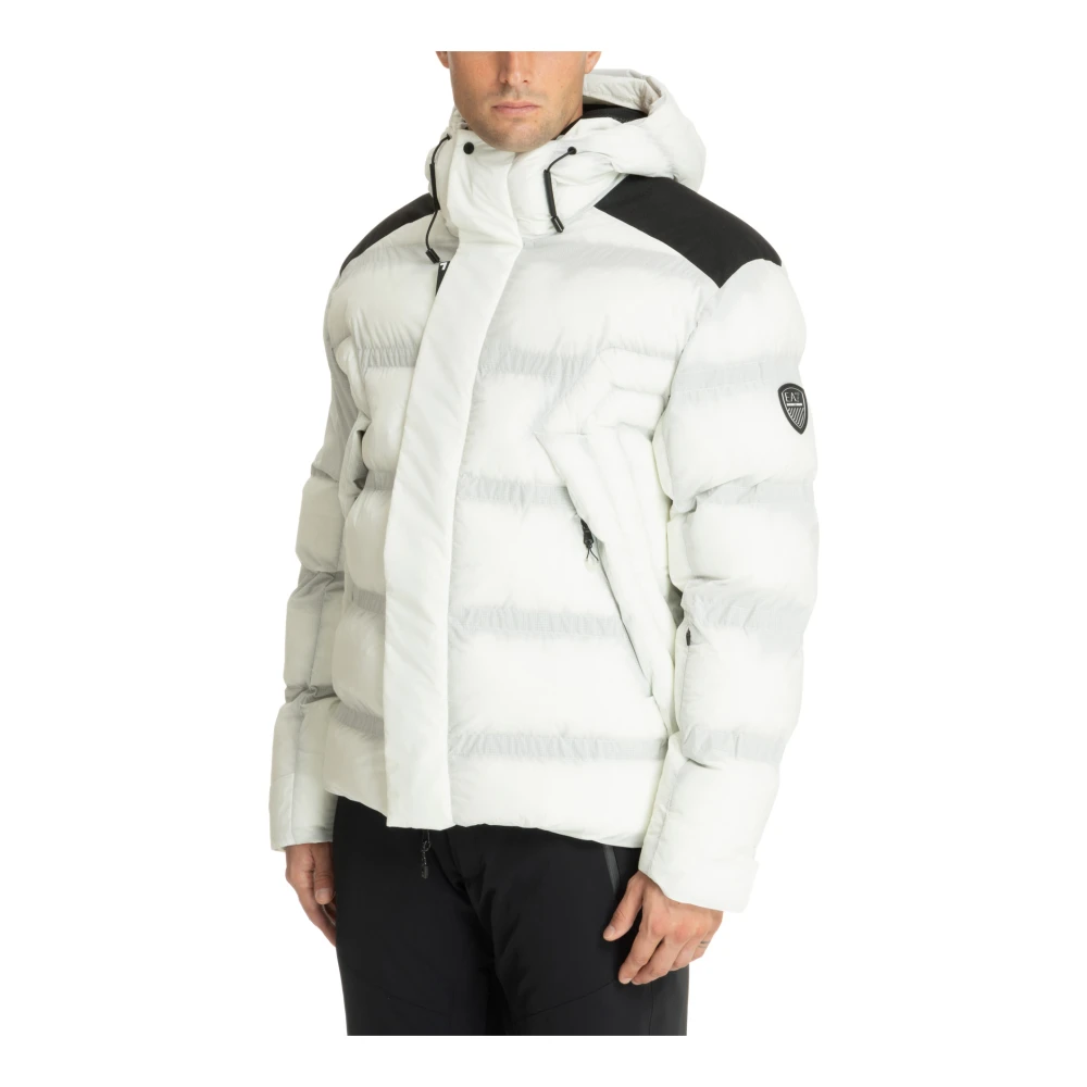 Emporio Armani EA7 Effen Donsjack met Logo Zakken White Heren