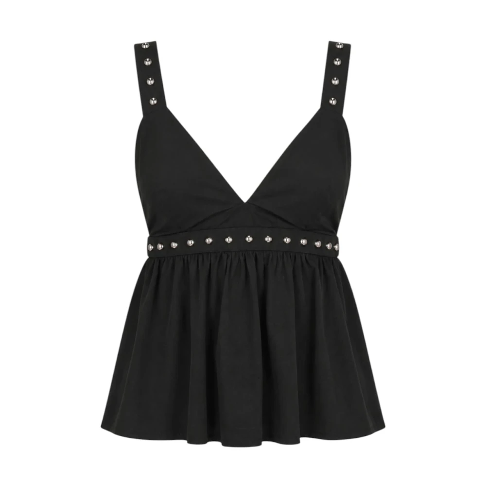 Liu Jo Women's Black Sleeveless Tops, M, Studded Linen Top