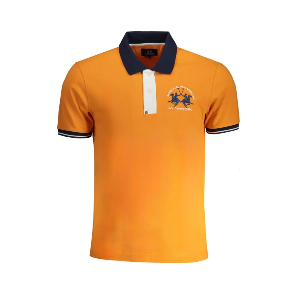 La Martina Men's Orange Cotton Polo Shirt