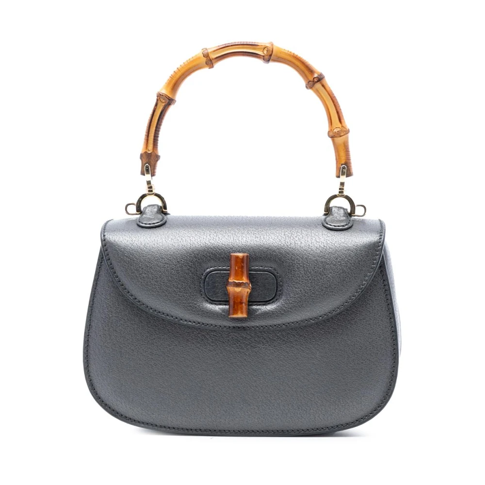 Gucci Vintage Women's Gray Pre-Owned Structured Top Handle Bag