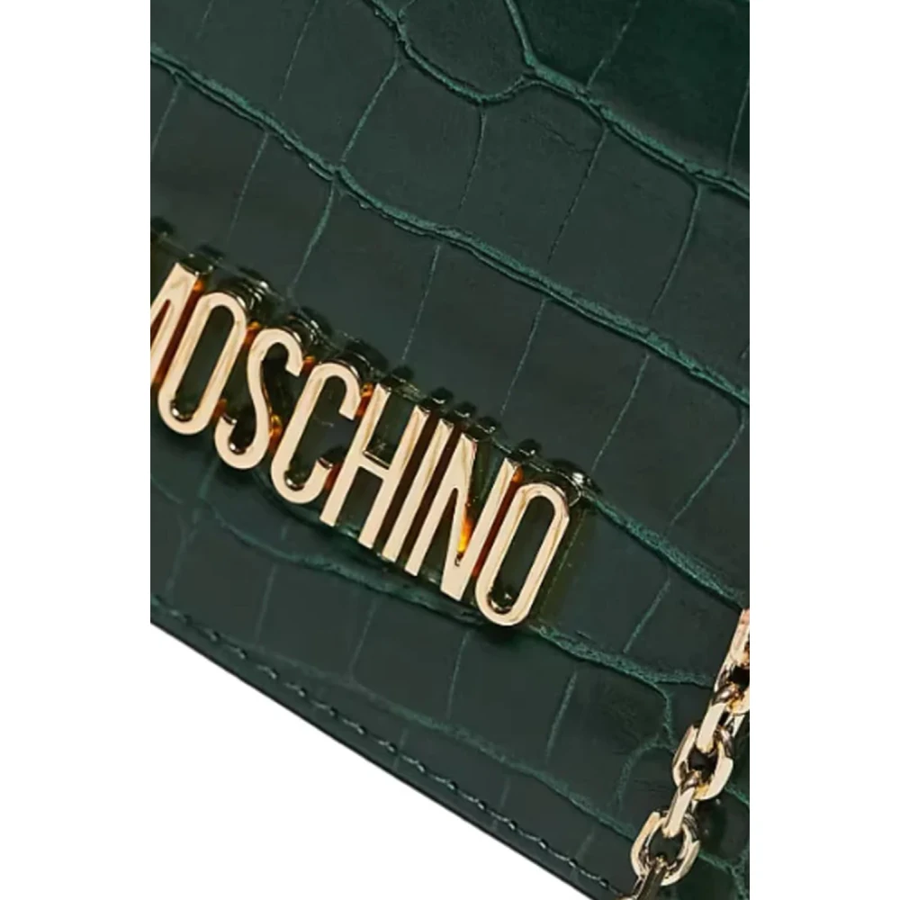 Love Moschino Groene Krokodil-Effect Clutch Tas met Gouden Logo Green Dames