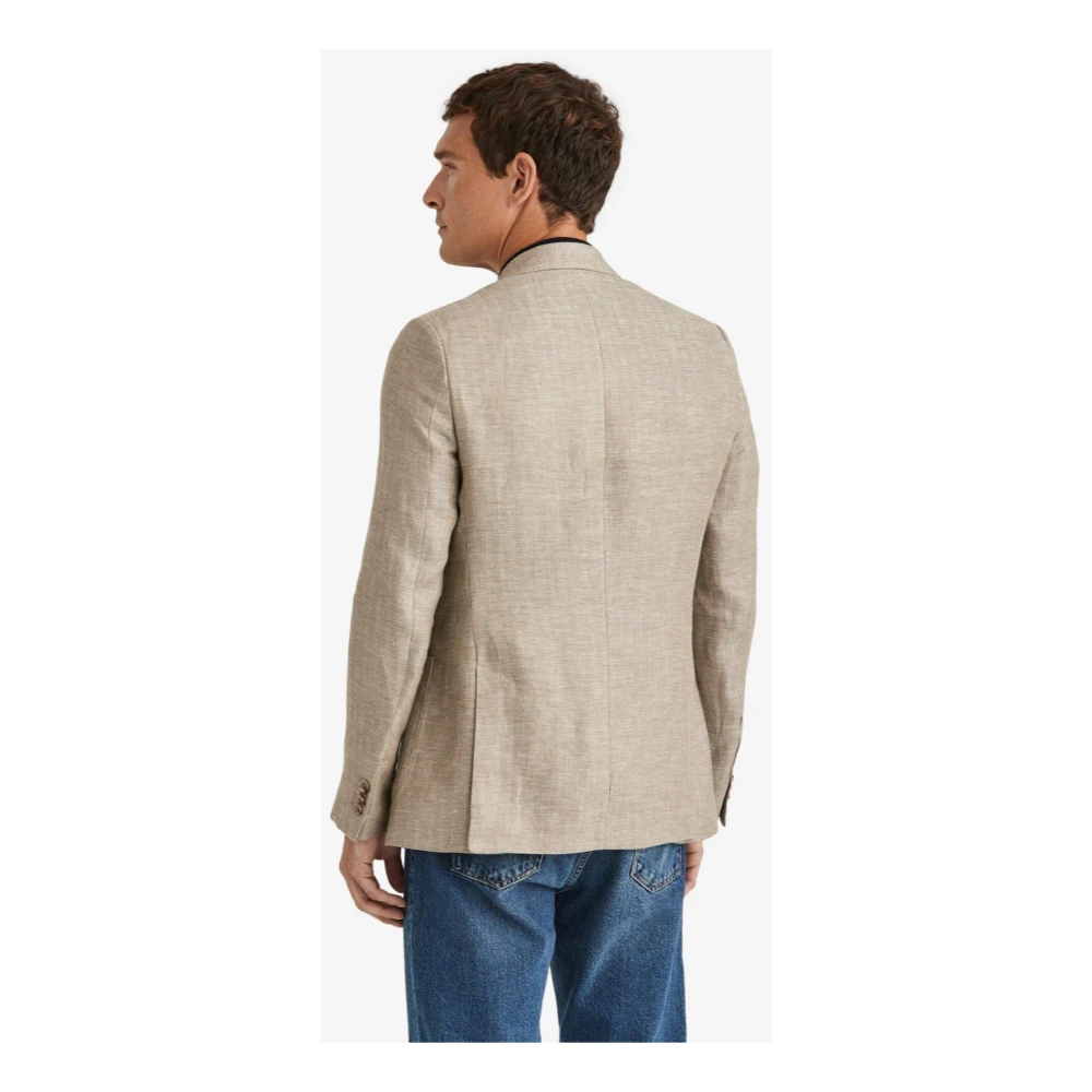 Morris Stockholm Licht Khaki Linnen Visgraat Zomer Blazer Green Heren