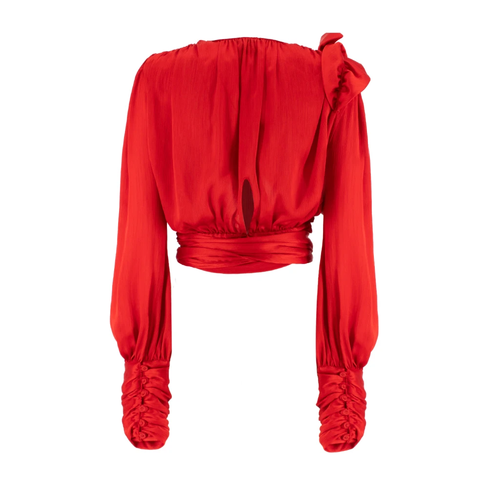 pinko Satin Ruched Blouse met Bloemenapplicatie Red Dames