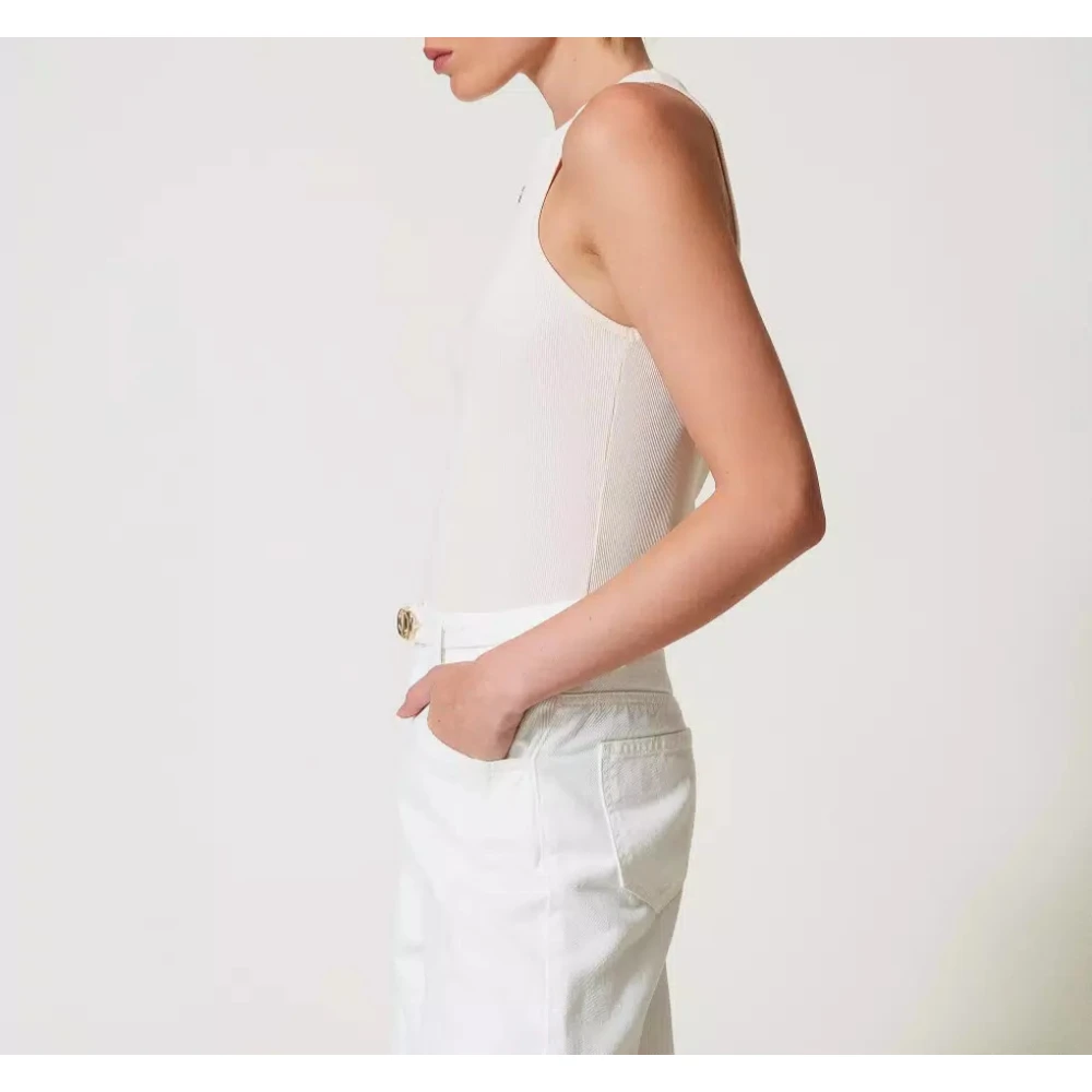 Twinset Geribbelde aansluitende top met ovale halslijn White Dames