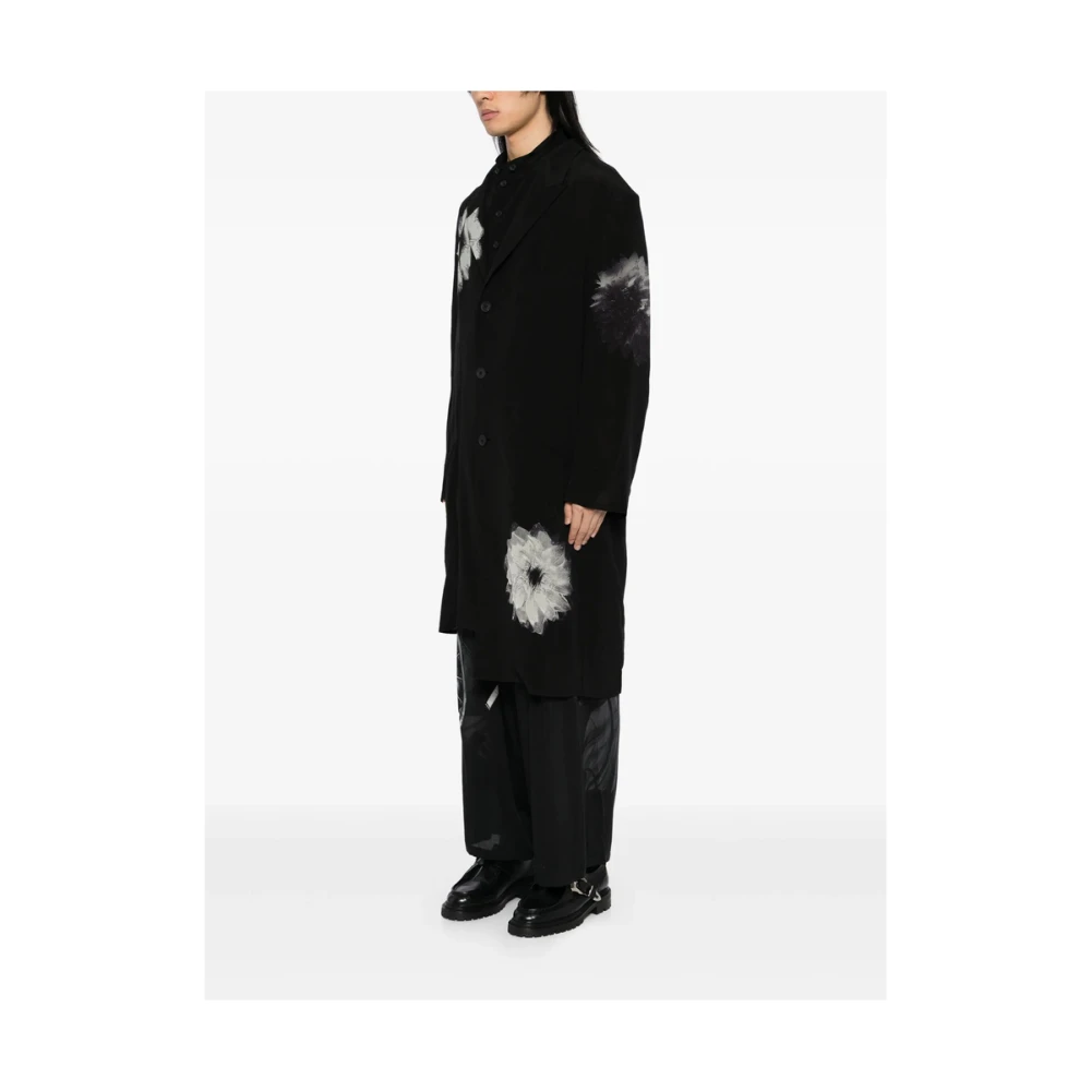 Yohji Yamamoto Zwarte Geknoopte Jas met Zakken Black Heren