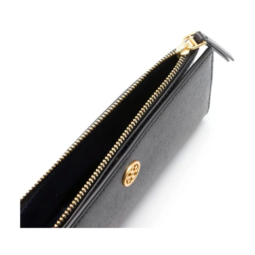 TORY BURCH Zwarte leren portemonnee met drukknoopsluiting Black Dames