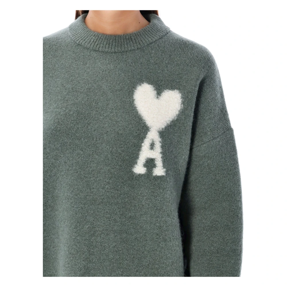 Ami Paris Alpaca Gebreide Crewneck Sweater Antique Clay Green Dames