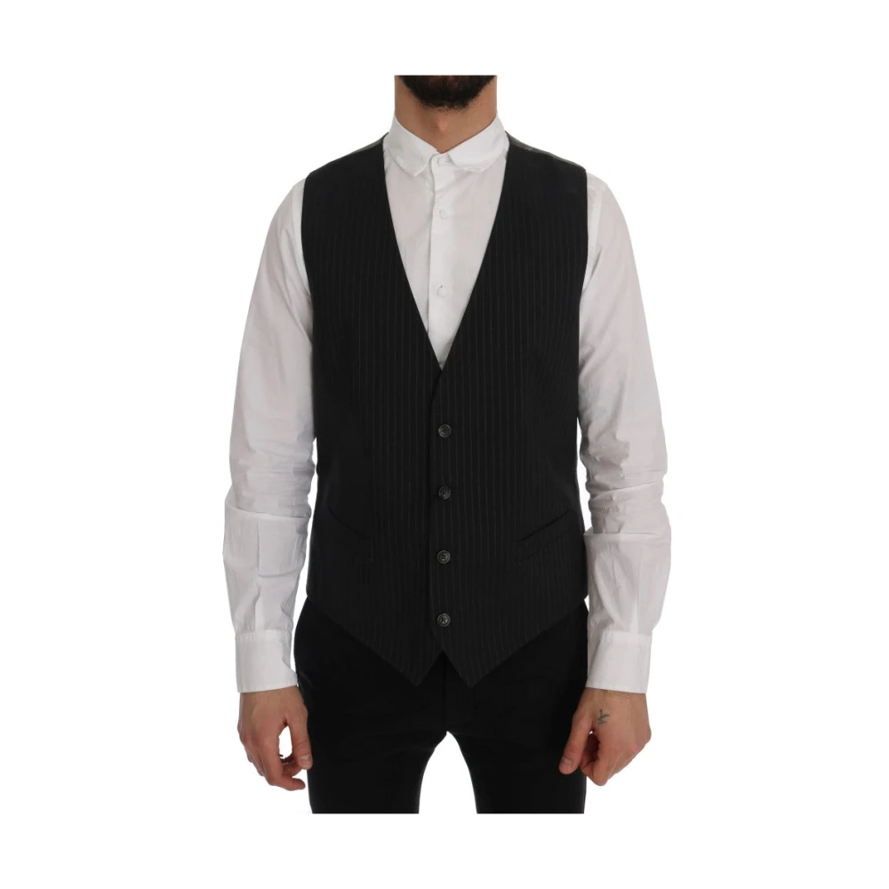 Dolce & Gabbana Elegante Gestreepte Grijze Vest Black Heren