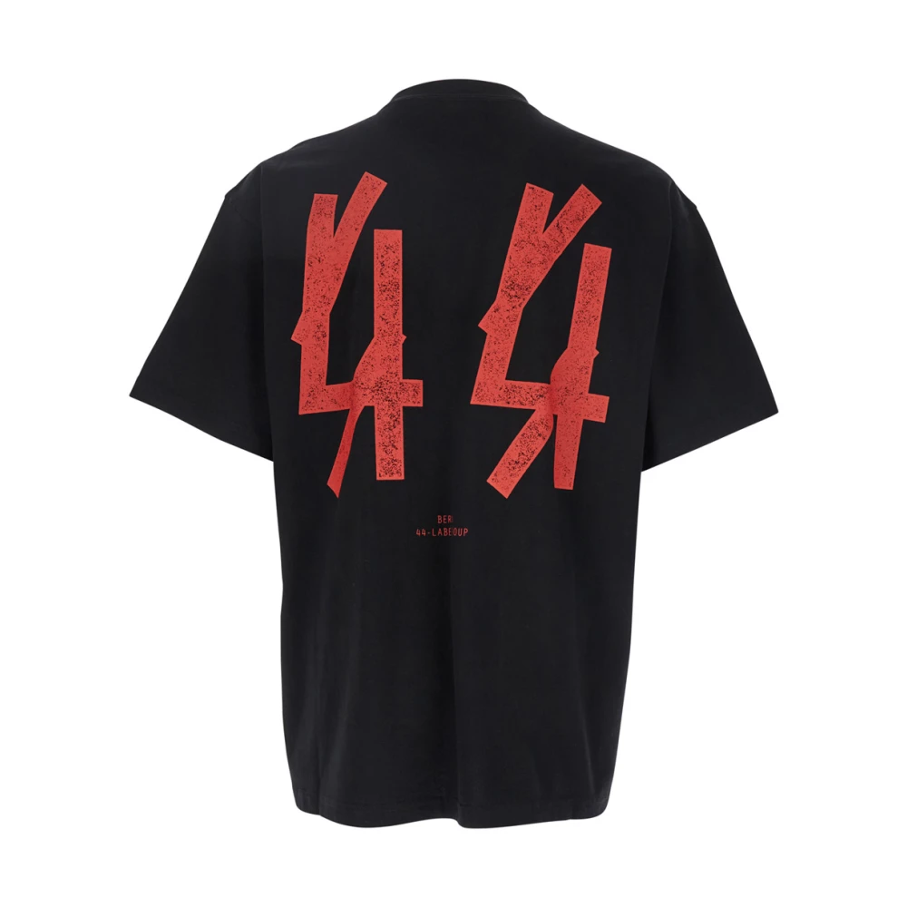 44 Label Group Zwart T-shirt met print op de voorkant en maxi logo Black Heren