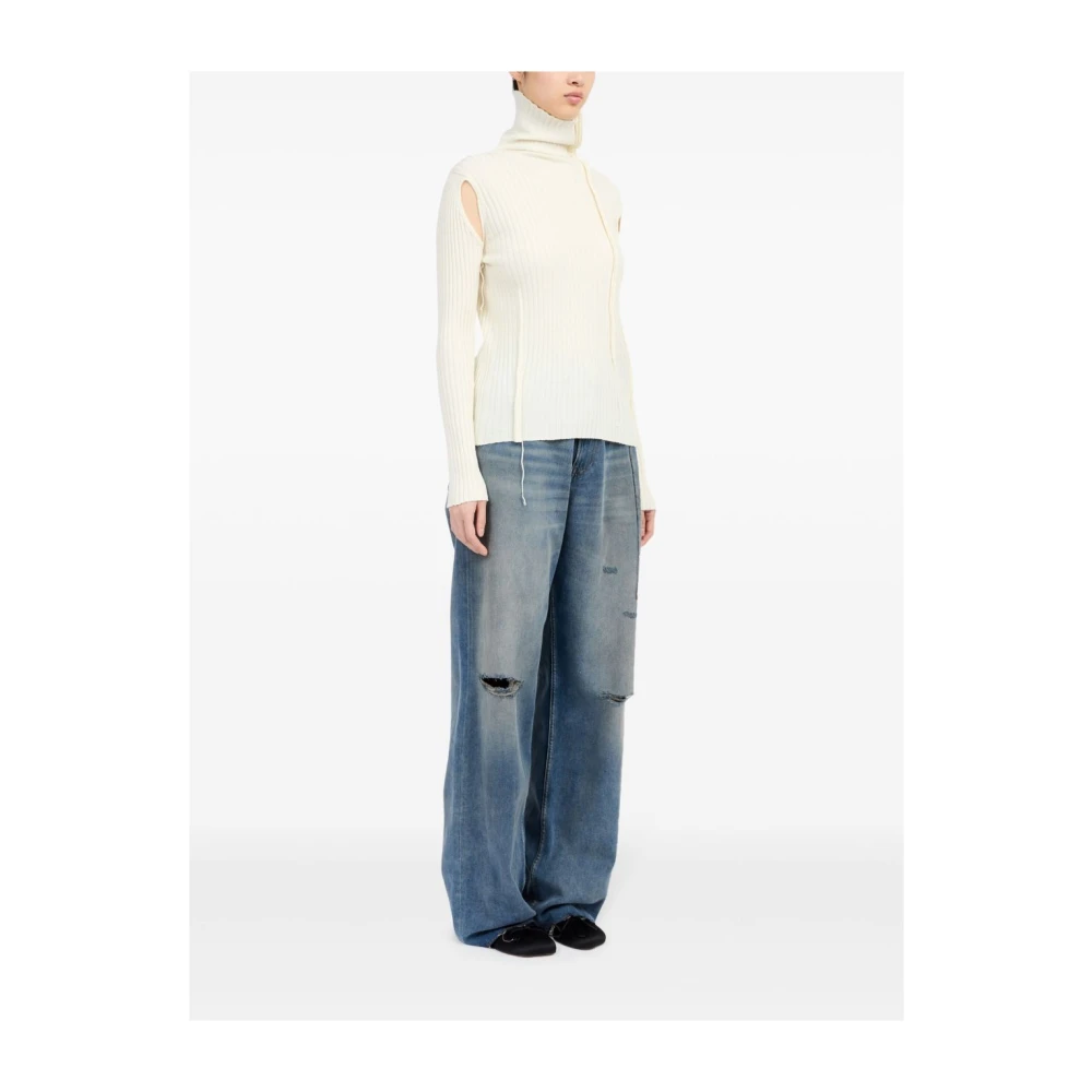 MM6 Maison Margiela Witte Turtleneck Trui met Cut-out Details White Dames